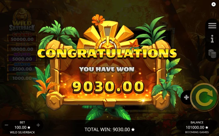 Wild Silverback - total kemenangan akhir untuk putaran Free Spins